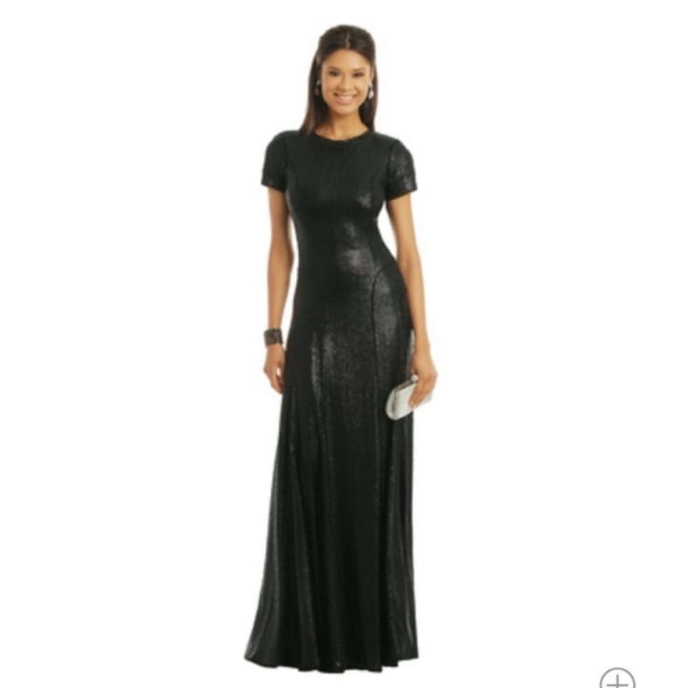 Carlos Miele Black Liquid Sequin Formal Gown Large